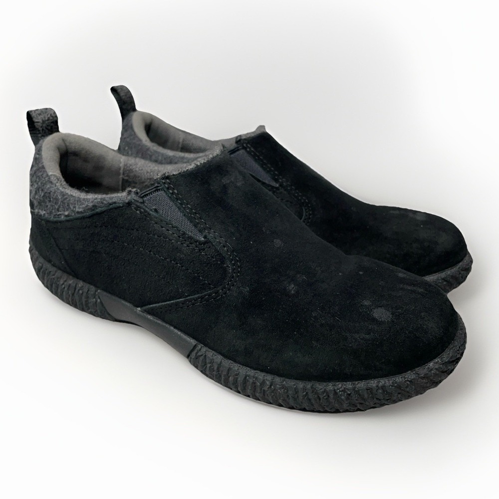 LL Bean Women's 7 Black Suede Comfort Mocs Slip On Clogs Cozy Fleece Lined Shoes